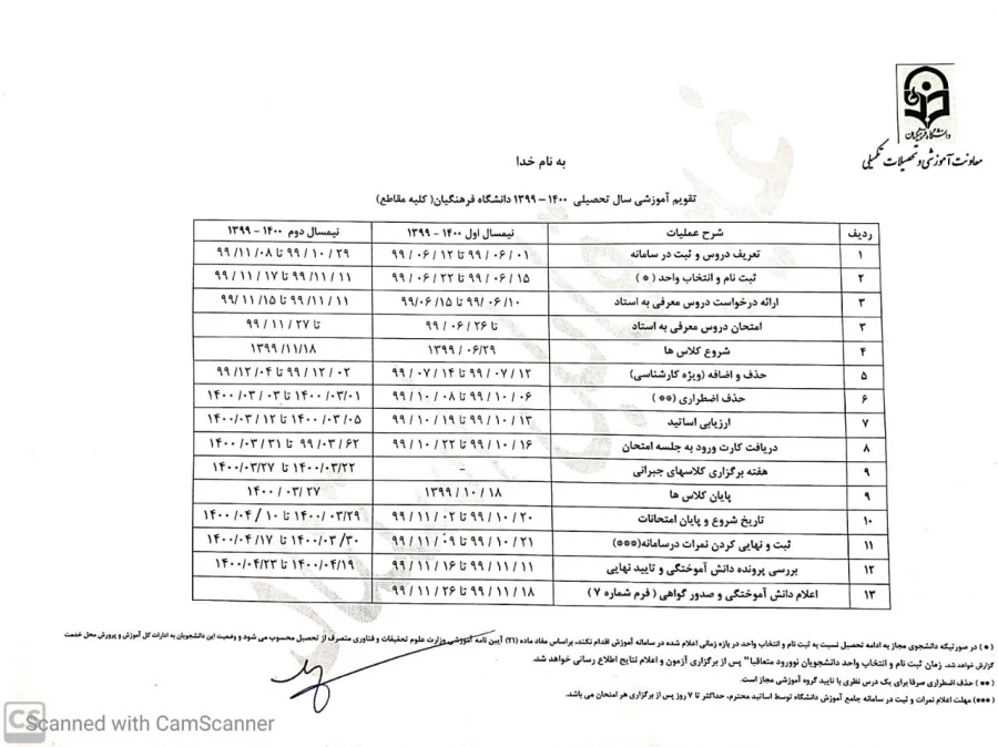 تقویم پیش روی دانشگاه فرهنگیان 3