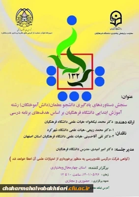 کرسی ترویجی۱۳۲

کرسی ترویجی۱۳۲
عنوان:سنجش دستاوردهای یادگیری دانشجو معلمان( دانش آموختگان) رشته آموزش ابتدایی دانشگاه فرهنگیان براساس هدف های برنامه درس
